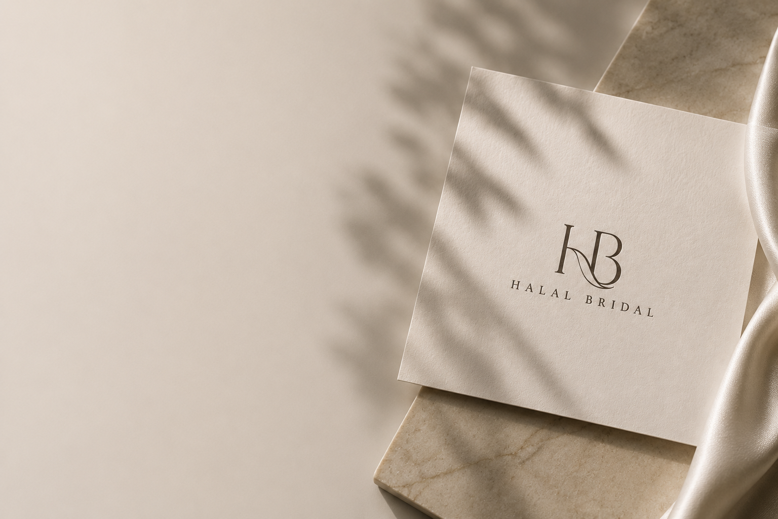 White card with 'HB Halal Bridal' logo on a beige surface